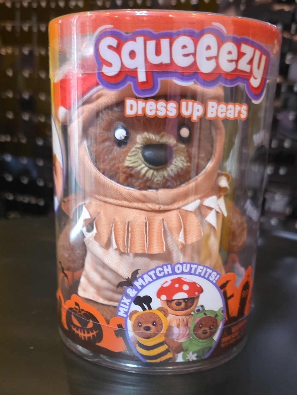New Squeeezy Dress Up Bears Kids Plush Toy - Tan Bear with Halloween Outfit